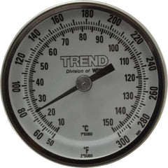 Wika - 2-1/2 Inch Long Stem, 2 Inch Dial Diameter, Stainless Steel, Back Connected Bi-Metal Thermometer - 10 to 150°C, 1% Accuracy - USA Tool & Supply