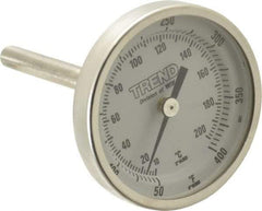 Wika - 2-1/2 Inch Long Stem, 2 Inch Dial Diameter, Stainless Steel, Back Connected Bi-Metal Thermometer - 10 to 200°C, 1% Accuracy - USA Tool & Supply