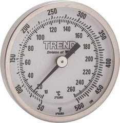 Wika - 2-1/2 Inch Long Stem, 2 Inch Dial Diameter, Stainless Steel, Back Connected Bi-Metal Thermometer - 10 to 260°C, 1% Accuracy - USA Tool & Supply