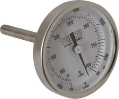 Wika - 2-1/2 Inch Long Stem, 2 Inch Dial Diameter, Stainless Steel, Back Connected Bi-Metal Thermometer - 65 to 400°C, 1% Accuracy - USA Tool & Supply