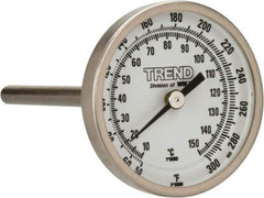 Wika - 4 Inch Long Stem, 2 Inch Dial Diameter, Stainless Steel, Back Connected Bi-Metal Thermometer - 10 to 150°C, 1% Accuracy - USA Tool & Supply