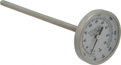 Wika - 6 Inch Long Stem, 2 Inch Dial Diameter, Stainless Steel, Back Connected Bi-Metal Thermometer - 10 to 200°C, 1% Accuracy - USA Tool & Supply