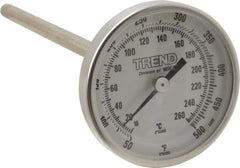 Wika - 6 Inch Long Stem, 2 Inch Dial Diameter, Stainless Steel, Back Connected Bi-Metal Thermometer - 10 to 260°C, 1% Accuracy - USA Tool & Supply