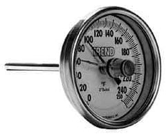 Wika - 12 Inch Long Stem, Stainless Steel, Back Connected Bi-Metal Thermometer - -20 to 60°C, 1% Accuracy - USA Tool & Supply