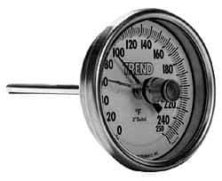 Wika - 4 Inch Long Stem, 3 Inch Dial Diameter, Stainless Steel, Back Connected Bi-Metal Thermometer - 10 to 150°C, 1% Accuracy - USA Tool & Supply