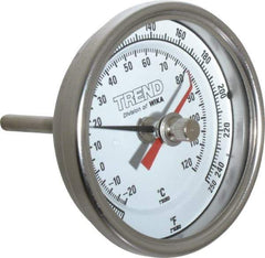 Wika - 2-1/2 Inch Long Stem, 3 Inch Dial Diameter, Stainless Steel, Back Connected Bi-Metal Thermometer - -20 to 120°C, 1% Accuracy - USA Tool & Supply
