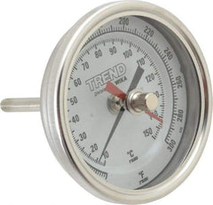 Wika - 2-1/2 Inch Long Stem, 3 Inch Dial Diameter, Stainless Steel, Back Connected Bi-Metal Thermometer - 10 to 150°C, 1% Accuracy - USA Tool & Supply