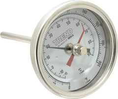 Wika - 4 Inch Long Stem, 3 Inch Dial Diameter, Stainless Steel, Back Connected Bi-Metal Thermometer - -15 to 90°C, 1% Accuracy - USA Tool & Supply