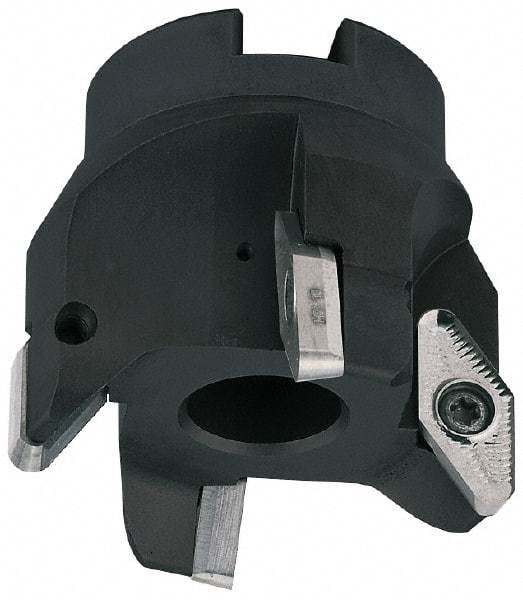 LMT - 4 Inserts, 2-1/2" Cut Diam, 3/4" Arbor Diam, 0.59" Max Depth of Cut, Indexable Square-Shoulder Face Mill - 0/90° Lead Angle, 2.12" High, VCGT 2205.. Insert Compatibility, Series V22 - USA Tool & Supply