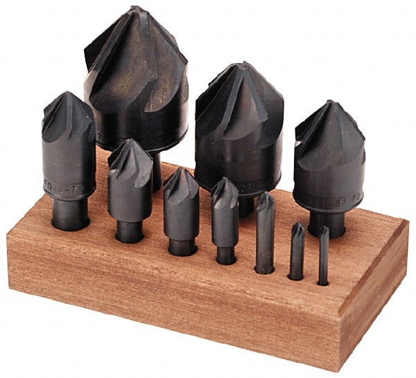 M.A. Ford - 10 Piece, 1/8 to 1-1/2" Head Diam, 90° Included Angle, Countersink Set - USA Tool & Supply