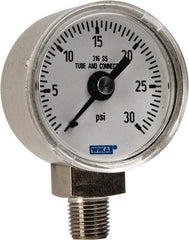 Wika - 1-1/2" Dial, 1/8 Thread, 0-30 Scale Range, Pressure Gauge - Lower Connection Mount, Accurate to 2.5% of Scale - USA Tool & Supply