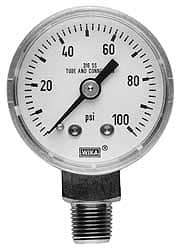 Wika - 2" Dial, 1/4 Thread, 0-160 Scale Range, Pressure Gauge - Lower Connection Mount, Accurate to 2.5% of Scale - USA Tool & Supply