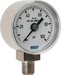 Wika - 1-1/2" Dial, 1/8 Thread, 0-100 Scale Range, Pressure Gauge - Lower Connection Mount, Accurate to 2.5% of Scale - USA Tool & Supply