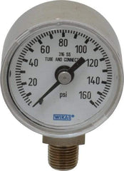 Wika - 1-1/2" Dial, 1/8 Thread, 0-160 Scale Range, Pressure Gauge - Lower Connection Mount, Accurate to 2.5% of Scale - USA Tool & Supply