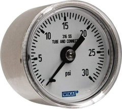 Wika - 1-1/2" Dial, 1/8 Thread, 0-30 Scale Range, Pressure Gauge - Center Back Connection Mount, Accurate to 2.5% of Scale - USA Tool & Supply