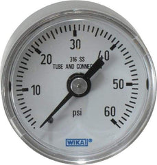 Wika - 1-1/2" Dial, 1/8 Thread, 0-60 Scale Range, Pressure Gauge - Center Back Connection Mount, Accurate to 2.5% of Scale - USA Tool & Supply