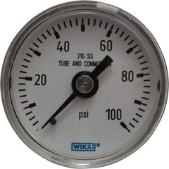 Wika - 1-1/2" Dial, 1/8 Thread, 0-100 Scale Range, Pressure Gauge - Center Back Connection Mount, Accurate to 2.5% of Scale - USA Tool & Supply