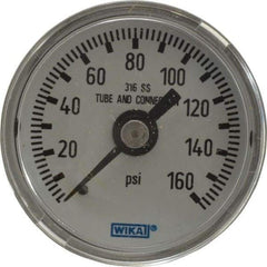Wika - 1-1/2" Dial, 1/8 Thread, 0-160 Scale Range, Pressure Gauge - Center Back Connection Mount, Accurate to 2.5% of Scale - USA Tool & Supply