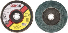 Camel Grinding Wheels - 24 Grit, 7" Disc Diam, 7/8" Center Hole, Type 29 Zirconia Alumina Flap Disc - 8,600 Max RPM, Poly Cotton Backing, Arbor Attaching System, Coated - USA Tool & Supply