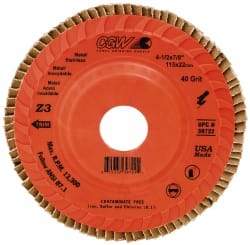 Camel Grinding Wheels - 40 Grit, 5" Disc Diam, 7/8" Center Hole, Type 27 Ceramic Flap Disc - 12,200 Max RPM, Polyester Backing, Arbor Attaching System, Coated - USA Tool & Supply