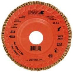Camel Grinding Wheels - 40 Grit, 5" Disc Diam, 7/8" Center Hole, Type 27 Ceramic Flap Disc - 12,200 Max RPM, Polyester Backing, Arbor Attaching System, Coated - USA Tool & Supply