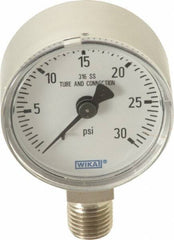 Wika - 2" Dial, 1/4 Thread, 0-30 Scale Range, Pressure Gauge - Lower Connection Mount, Accurate to 2.5% of Scale - USA Tool & Supply