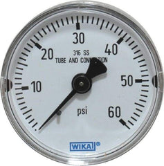 Wika - 2" Dial, 1/4 Thread, 0-60 Scale Range, Pressure Gauge - Center Back Connection Mount, Accurate to 2.5% of Scale - USA Tool & Supply