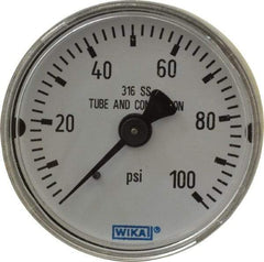 Wika - 2" Dial, 1/4 Thread, 0-100 Scale Range, Pressure Gauge - Center Back Connection Mount, Accurate to 2.5% of Scale - USA Tool & Supply