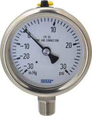 Wika - 2-1/2" Dial, 1/4 Thread, 30-0-30 Scale Range, Pressure Gauge - Lower Connection Mount, Accurate to 1.5% of Scale - USA Tool & Supply