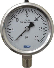 Wika - 2-1/2" Dial, 1/4 Thread, 0-30 Scale Range, Pressure Gauge - Lower Connection Mount, Accurate to 1.5% of Scale - USA Tool & Supply