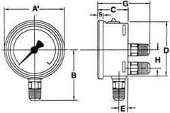 Wika - 4" Dial, 1/4 Thread, 0-60 Scale Range, Pressure Gauge - Lower Back Connection Mount, Accurate to 1% of Scale - USA Tool & Supply