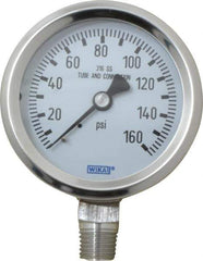 Wika - 2-1/2" Dial, 1/4 Thread, 0-160 Scale Range, Pressure Gauge - Lower Connection Mount, Accurate to 1.5% of Scale - USA Tool & Supply