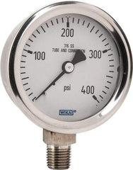Wika - 2-1/2" Dial, 1/4 Thread, 0-400 Scale Range, Pressure Gauge - Lower Connection Mount, Accurate to 1.5% of Scale - USA Tool & Supply