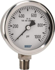 Wika - 2-1/2" Dial, 1/4 Thread, 0-1,000 Scale Range, Pressure Gauge - Lower Connection Mount, Accurate to 1.5% of Scale - USA Tool & Supply