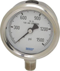 Wika - 2-1/2" Dial, 1/4 Thread, 0-1,500 Scale Range, Pressure Gauge - Lower Connection Mount, Accurate to 1.5% of Scale - USA Tool & Supply