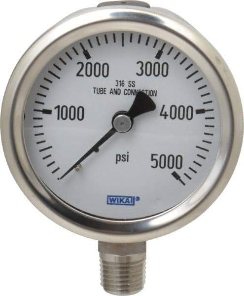 Wika - 2-1/2" Dial, 1/4 Thread, 0-5,000 Scale Range, Pressure Gauge - Lower Connection Mount, Accurate to 1.5% of Scale - USA Tool & Supply