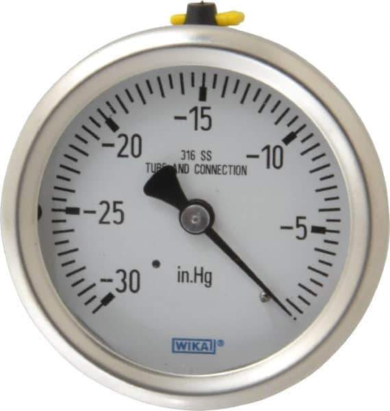 Wika - 2-1/2" Dial, 1/4 Thread, 30-0 Scale Range, Pressure Gauge - Center Back Connection Mount, Accurate to 1.5% of Scale - USA Tool & Supply