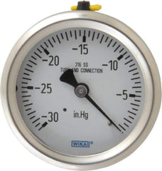 Wika - 2-1/2" Dial, 1/4 Thread, 30-0 Scale Range, Pressure Gauge - Center Back Connection Mount, Accurate to 1.5% of Scale - USA Tool & Supply