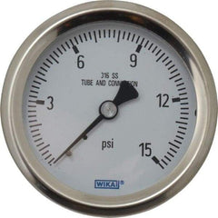 Wika - 2-1/2" Dial, 1/4 Thread, 0-15 Scale Range, Pressure Gauge - Center Back Connection Mount, Accurate to 1.5% of Scale - USA Tool & Supply