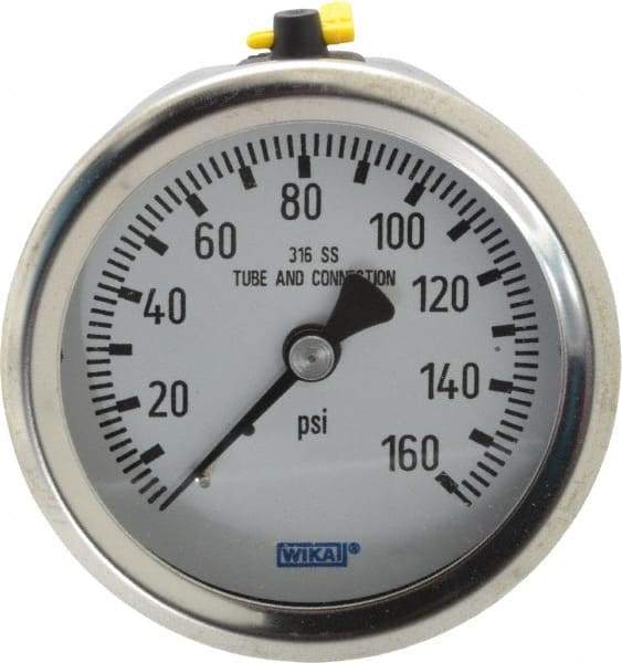 Wika - 2-1/2" Dial, 1/4 Thread, 0-160 Scale Range, Pressure Gauge - Center Back Connection Mount, Accurate to 1.5% of Scale - USA Tool & Supply