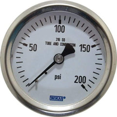 Wika - 2-1/2" Dial, 1/4 Thread, 0-200 Scale Range, Pressure Gauge - Center Back Connection Mount, Accurate to 1.5% of Scale - USA Tool & Supply