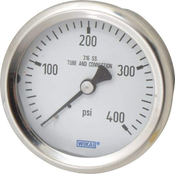 Wika - 2-1/2" Dial, 1/4 Thread, 0-400 Scale Range, Pressure Gauge - Center Back Connection Mount, Accurate to 1.5% of Scale - USA Tool & Supply