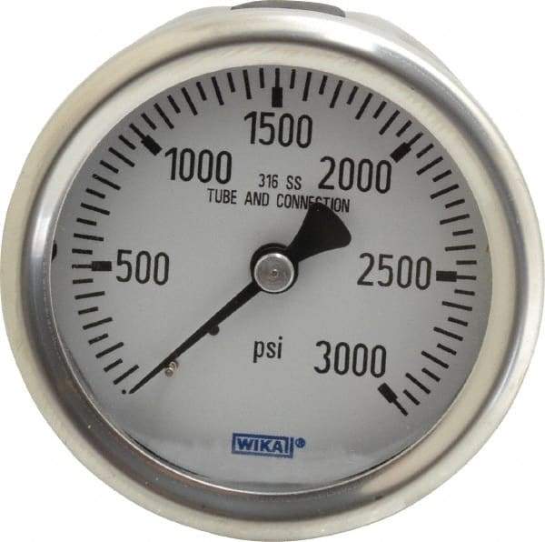 Wika - 2-1/2" Dial, 1/4 Thread, 0-3,000 Scale Range, Pressure Gauge - Center Back Connection Mount, Accurate to 1.5% of Scale - USA Tool & Supply