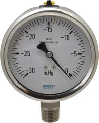 Wika - 4" Dial, 1/2 Thread, 30-0 Scale Range, Pressure Gauge - Lower Connection Mount, Accurate to 1% of Scale - USA Tool & Supply