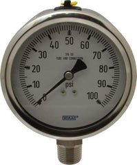 Wika - 4" Dial, 1/2 Thread, 0-100 Scale Range, Pressure Gauge - Lower Connection Mount, Accurate to 1% of Scale - USA Tool & Supply