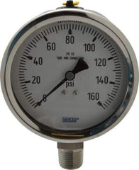 Wika - 4" Dial, 1/2 Thread, 0-160 Scale Range, Pressure Gauge - Lower Connection Mount, Accurate to 1% of Scale - USA Tool & Supply