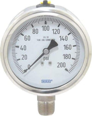 Wika - 4" Dial, 1/2 Thread, 0-200 Scale Range, Pressure Gauge - Lower Connection Mount, Accurate to 1% of Scale - USA Tool & Supply
