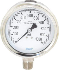 Wika - 4" Dial, 1/2 Thread, 0-1,000 Scale Range, Pressure Gauge - Lower Connection Mount, Accurate to 1% of Scale - USA Tool & Supply