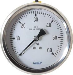Wika - 4" Dial, 1/2 Thread, 0-60 Scale Range, Pressure Gauge - Lower Back Connection Mount, Accurate to 1% of Scale - USA Tool & Supply