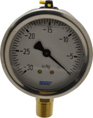 Wika - 2-1/2" Dial, 1/4 Thread, 30-0 Scale Range, Pressure Gauge - Lower Connection Mount, Accurate to 1.5% of Scale - USA Tool & Supply